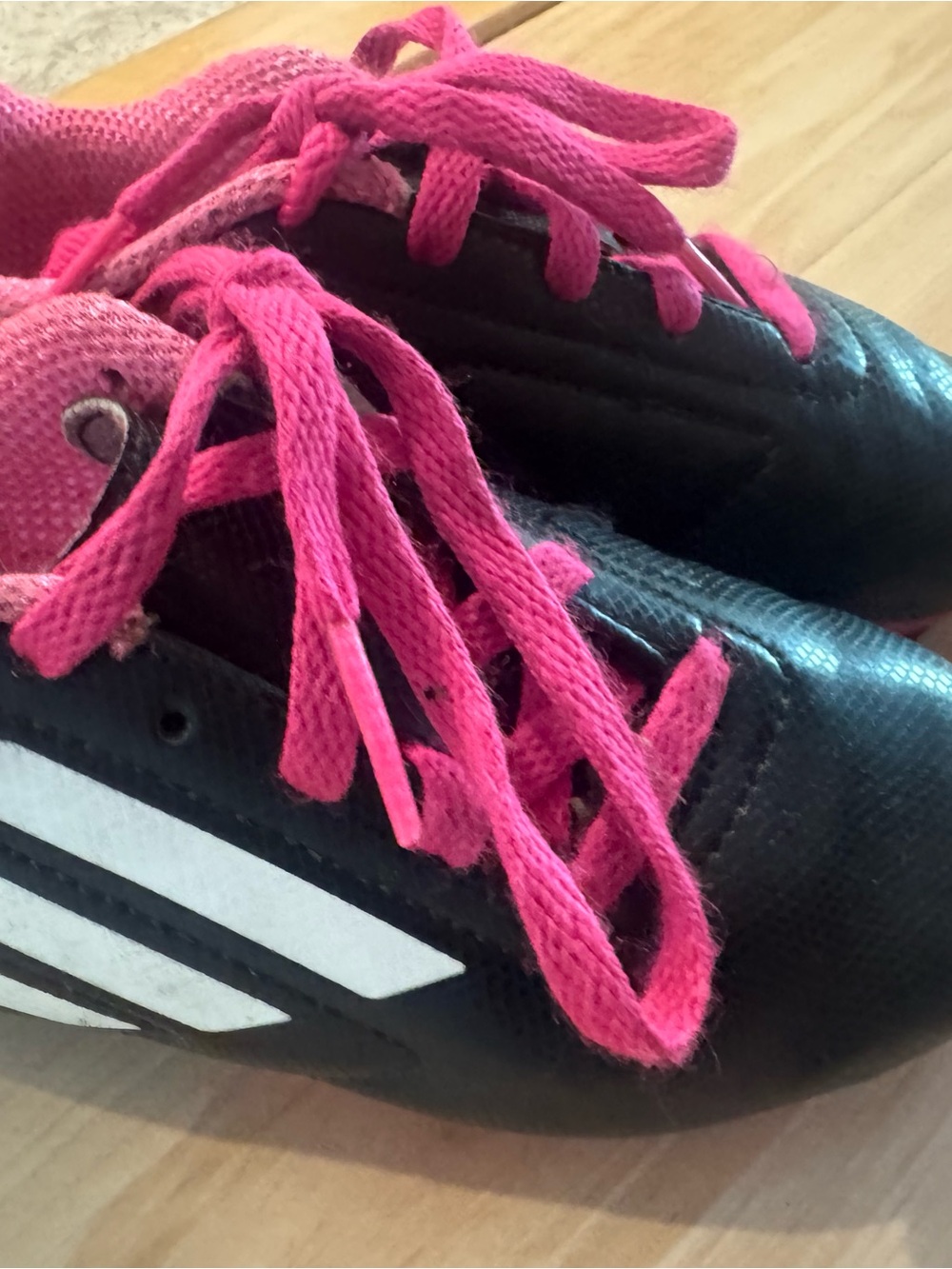 adidas Black Soccer cleats with Hot Pink Laces and Lining - 10.5Kids